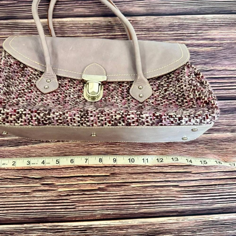 Helen Welsh‎ Elegant Italian Leather and Purple Tweed Shoulder Bag